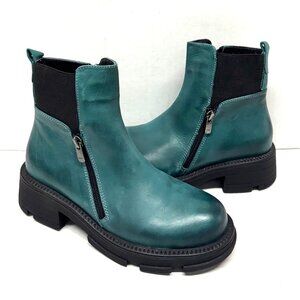 MIZ MOOZ SOFT LEATHER PLATFORM BOOTS SIDE ZIP EMERALD GREEN 37EU / 7US # Z-204